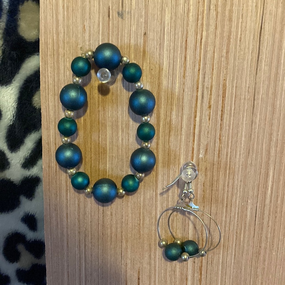Teal/blue bracelet and earring set